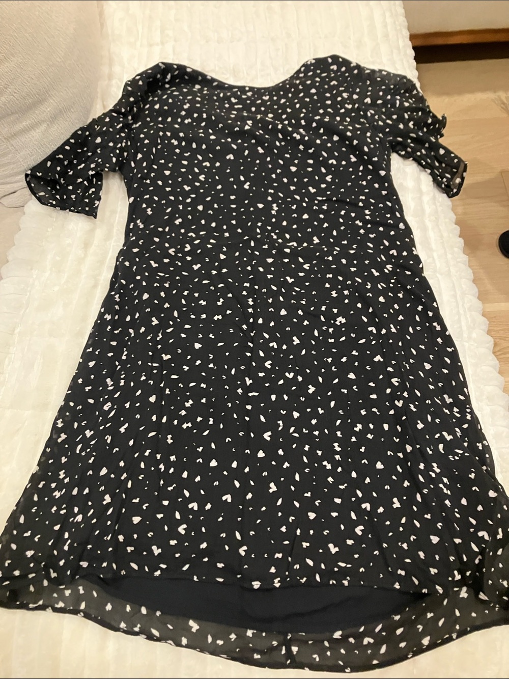cloth & stone Black Midi Dress with White Heart Print